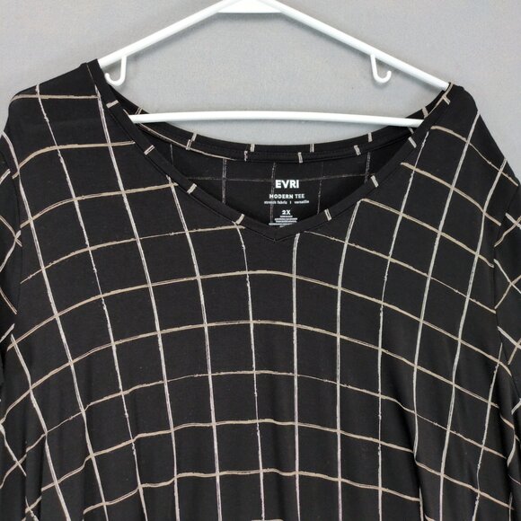 Evri Modern Tee Women's Plus Size 2X Black Grid Stretch Oversize Rayon Shirt Top - Picture 4 of 6
